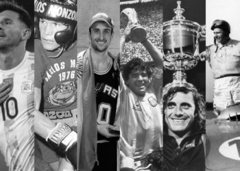 Carlos Monzón, Guillermo Vilas, Diego Maradona, Emanuel Ginóbili, Lionel Messi y Juan Manuel Fangio.
